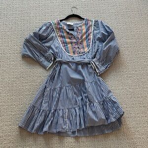 Tanya Taylor Blue and White Striped Dress